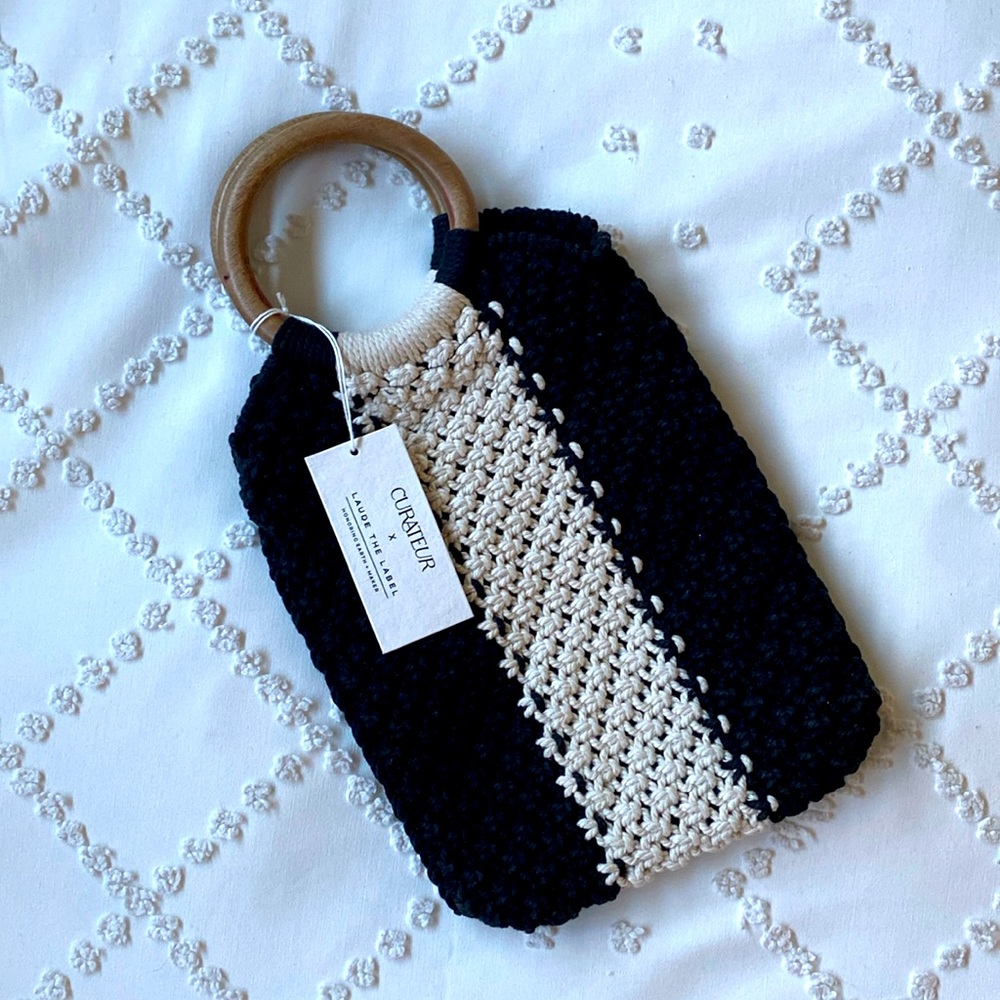 Laude The Label. Gabby Mini Macrame Bag. Black/White.